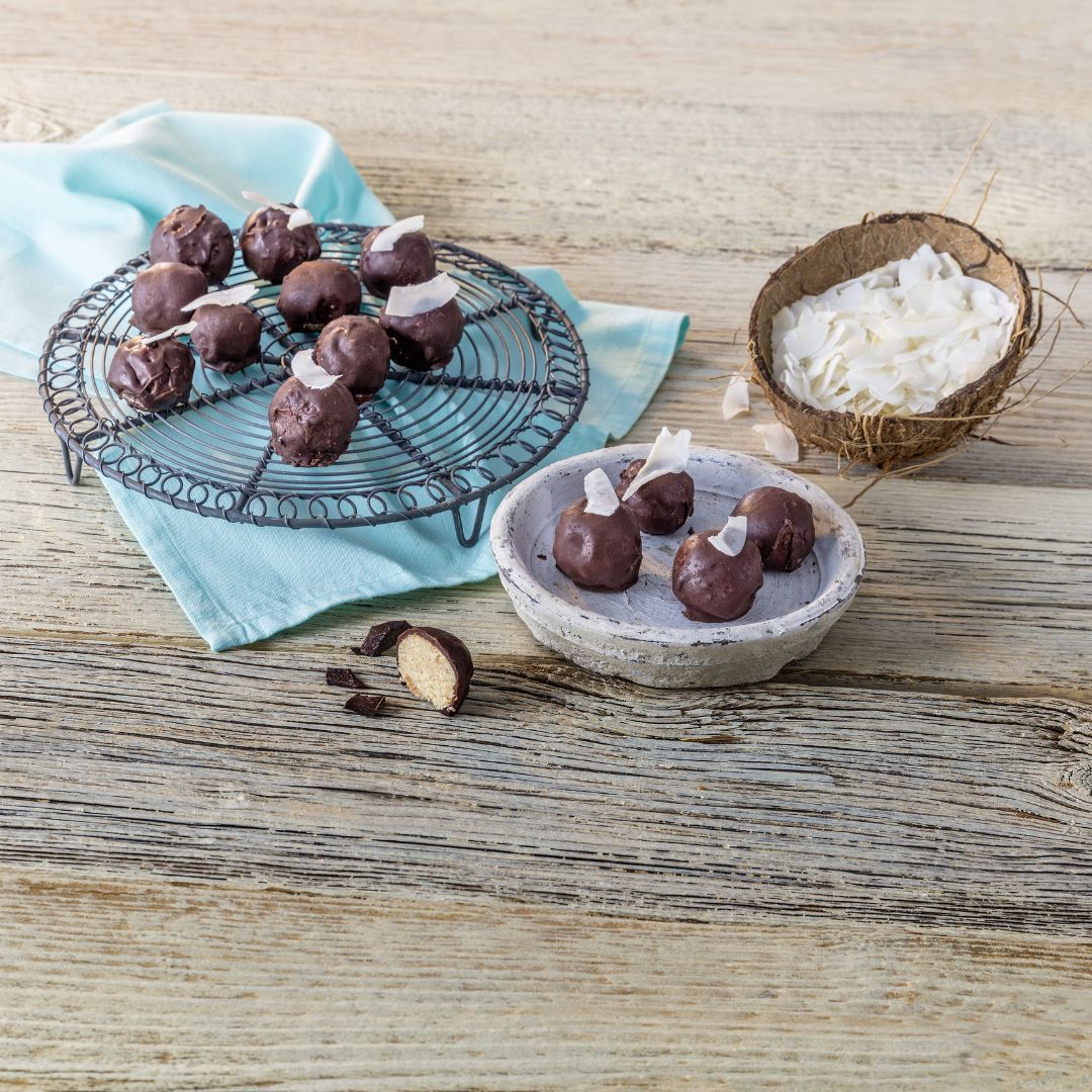 Bouchées véganes coco et beurre de cacahuète