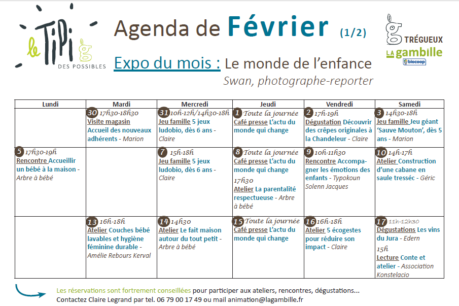 Le Tipi des possibles : les animations du mois de février