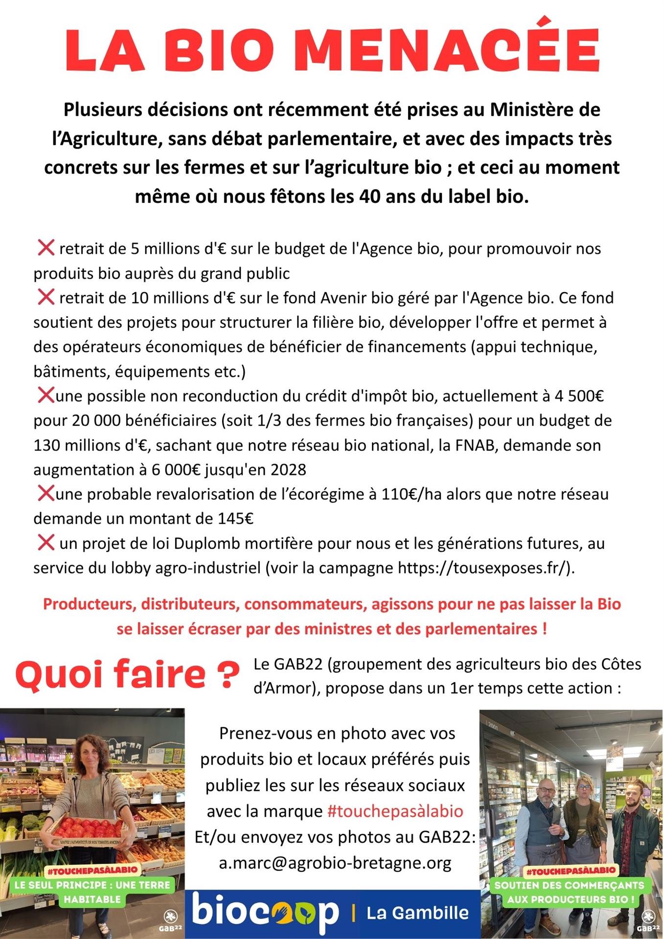 Mobilisation du GAB22 face aux attaques de la Bio : la Bio nourrit et protège Mobilisation du GAB22 face aux attaques de la Bio : la Bio nourrit et protège